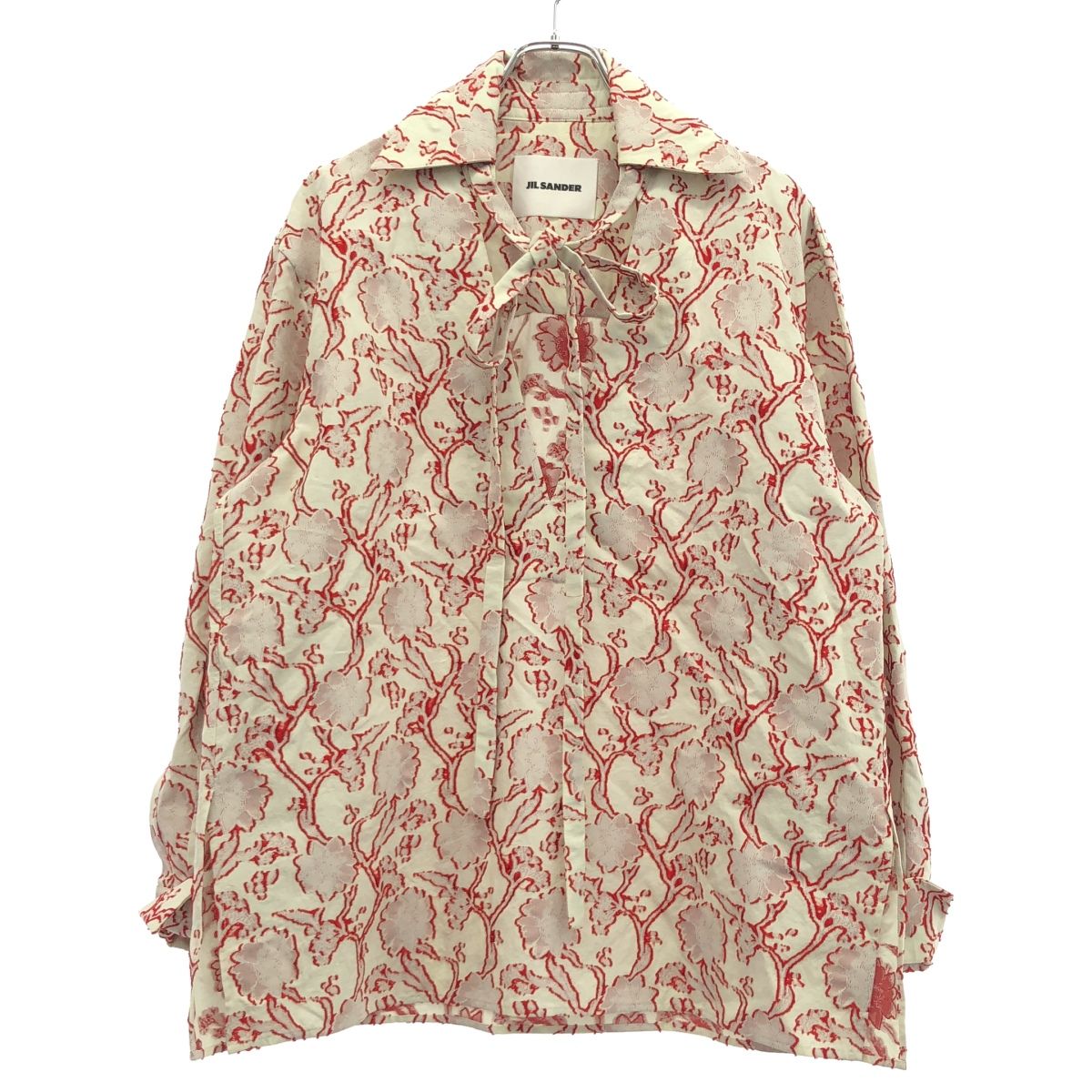 JIL SANDER ジルサンダー ベルベットフラワージャガードボウタイプルオーバー レッド 34