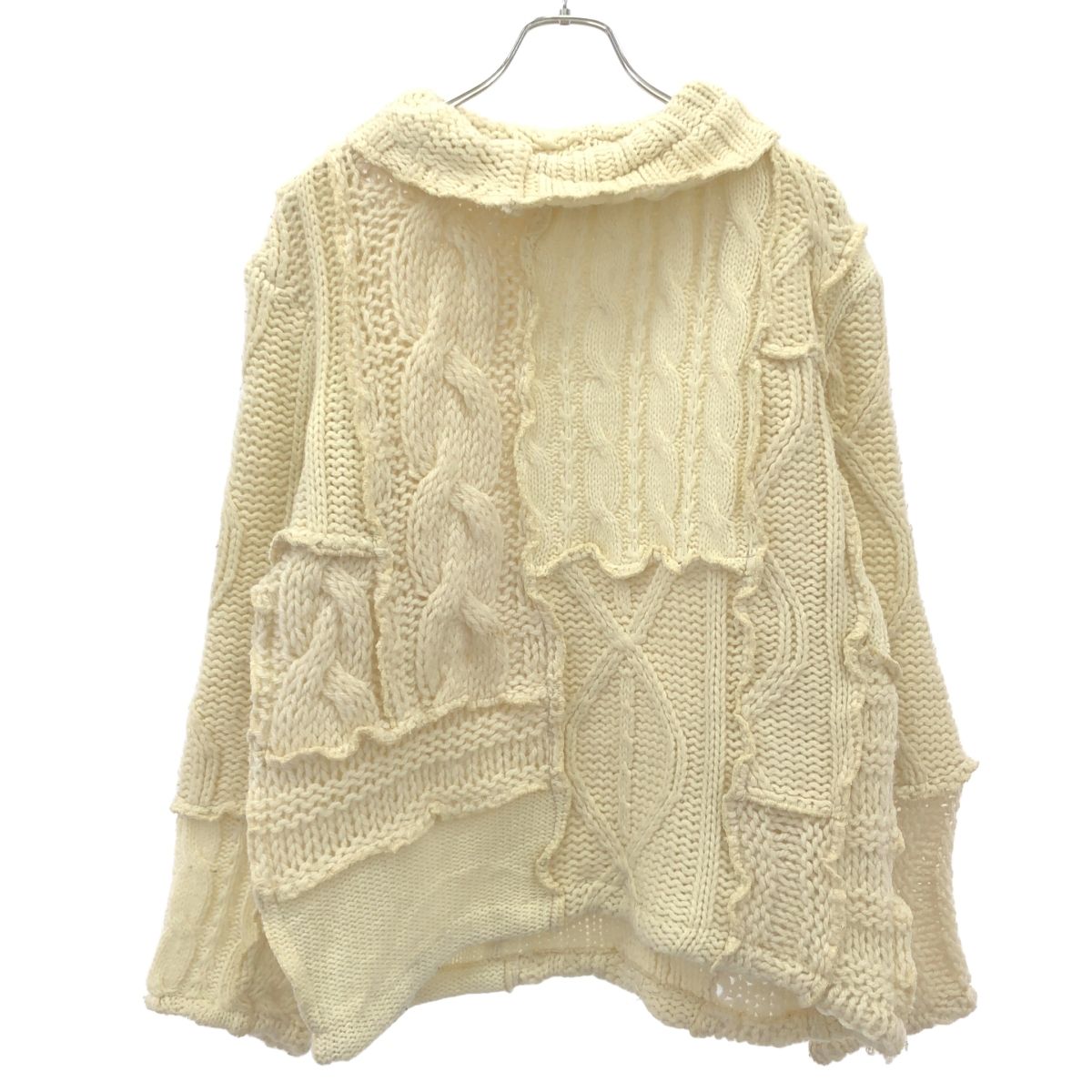 SEEALL シーオール 23 AW CABLE HIGH NECK パッチワークハイネックケーブルニットセーター SAU 31 RK 601 ホワイト F
