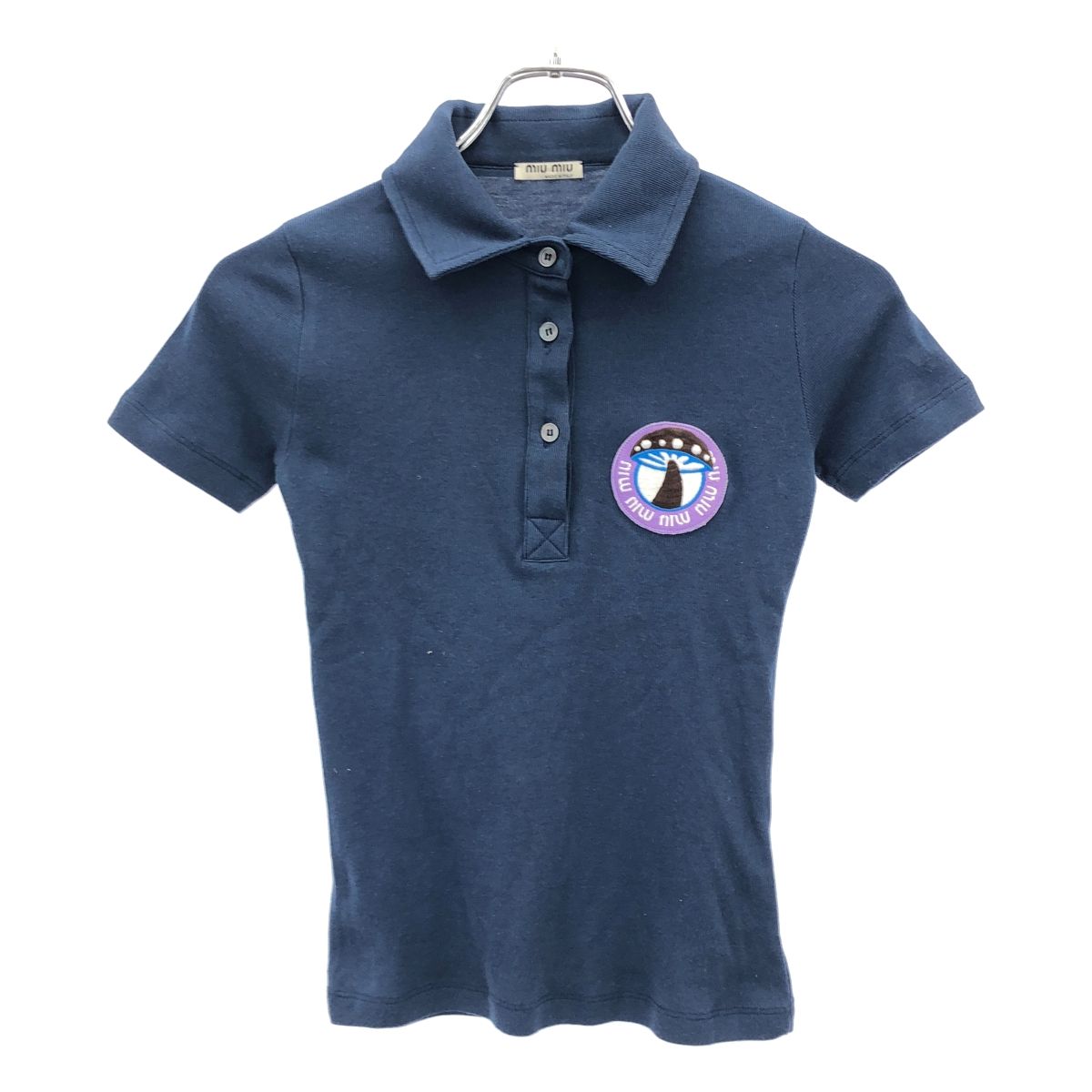 miu ミュウミュウ マッシュルームワッペンポロシャツ ネイビー M