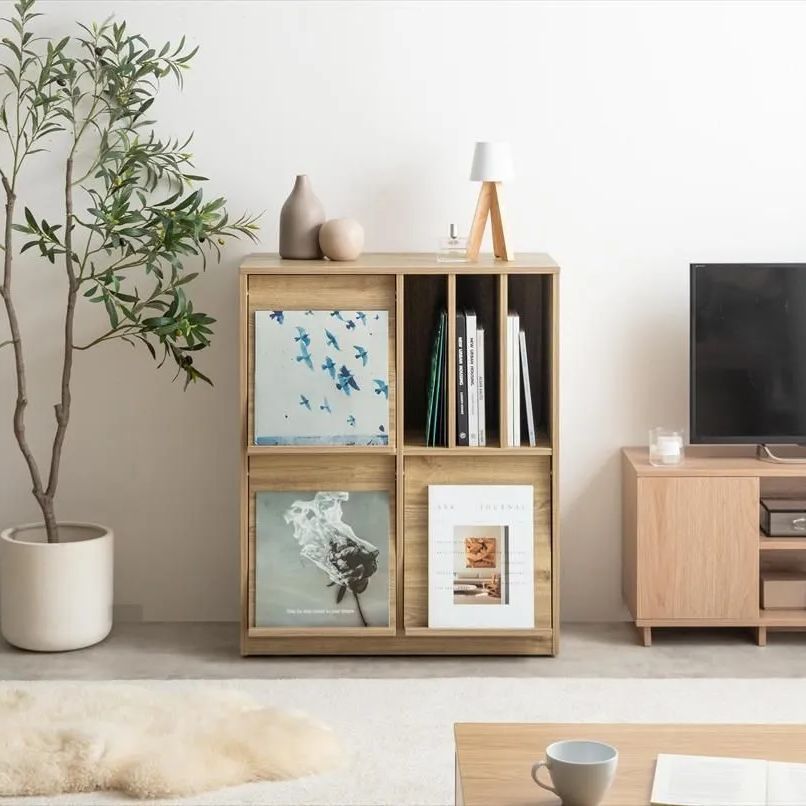 ♪フラップ扉付 ディスプレイキャビネット ［幅72cm］ 木製ラック 収納