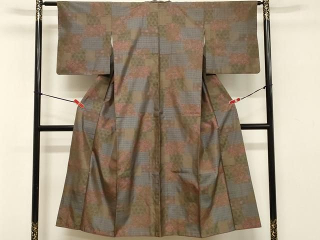 平和屋着物□本場結城紬 7マルキ 色紙花文 正絹 逸品 DABB2076cd