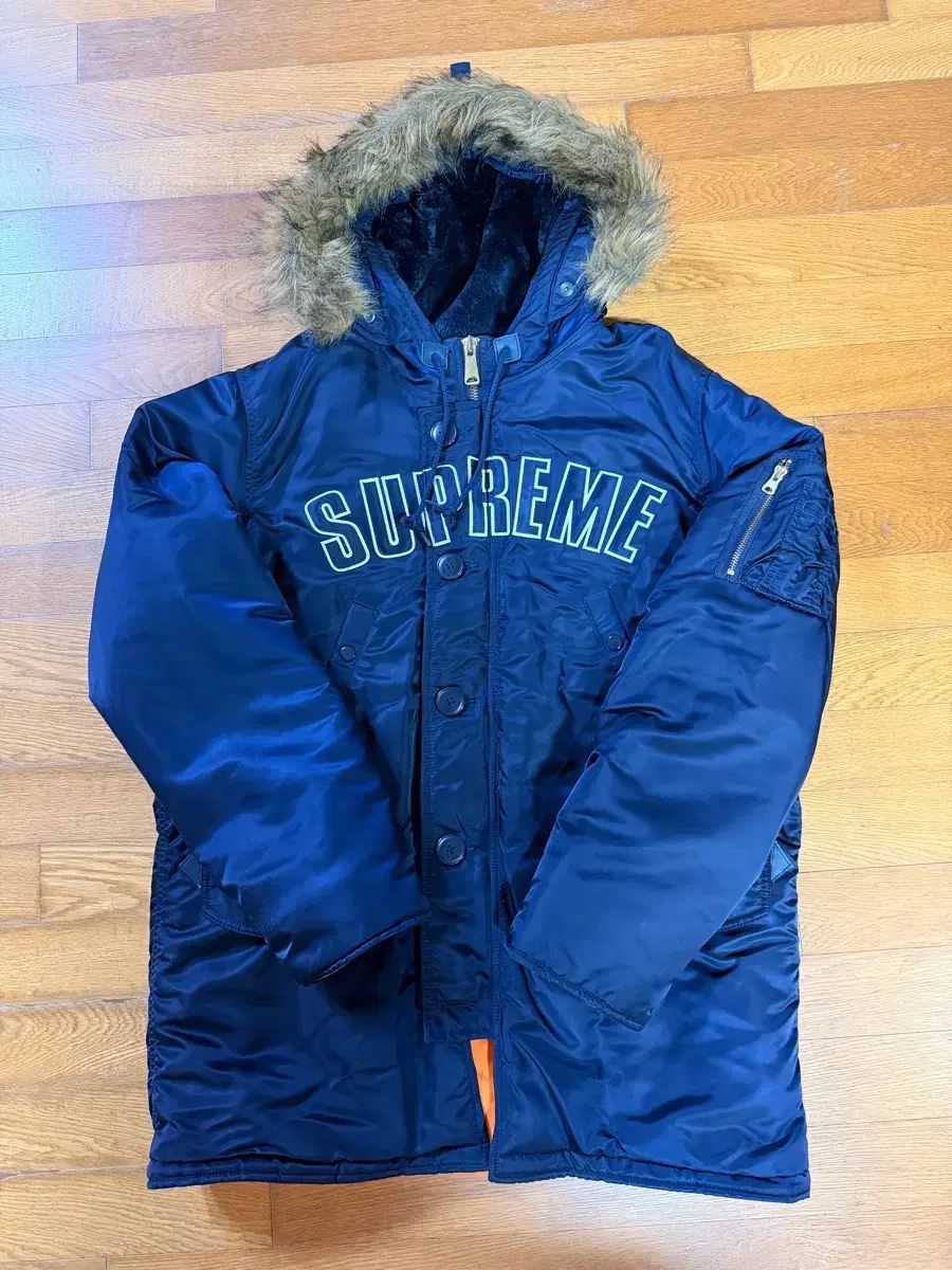 Supreme アーチロゴ N-3 B サテン パーカ ネイビー