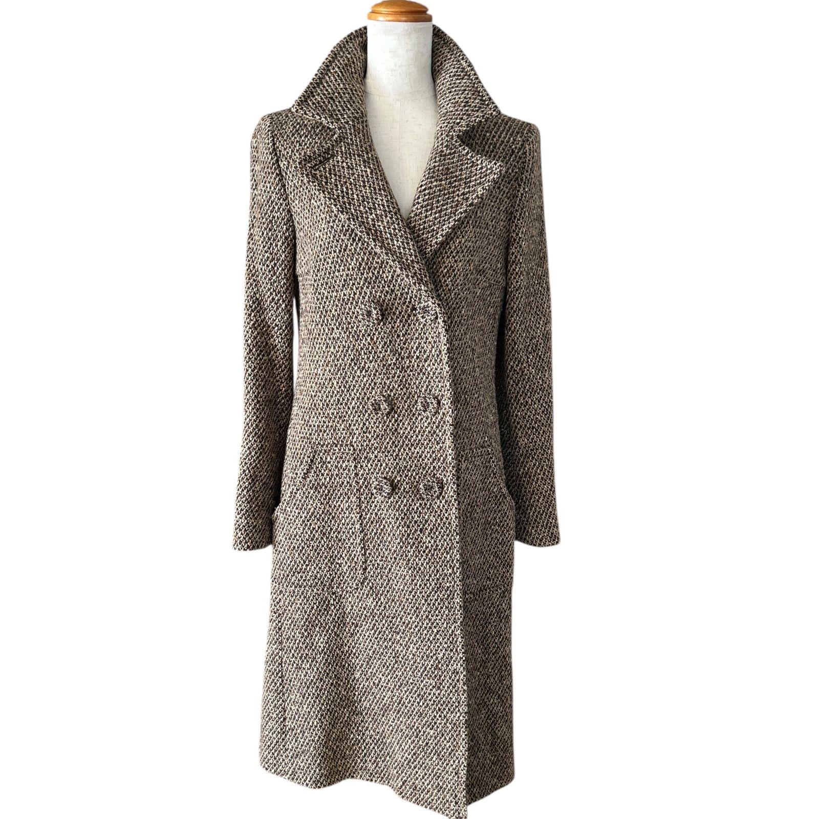 MaxMara weekend マックスマーラ ツイード ロングコート チェスターコート ブラウン系 42 XLサイズ