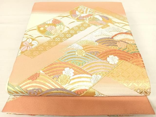 平和屋着物◎六通柄袋帯 唐織つづれ 松皮青海波文 金銀糸 正絹 逸品