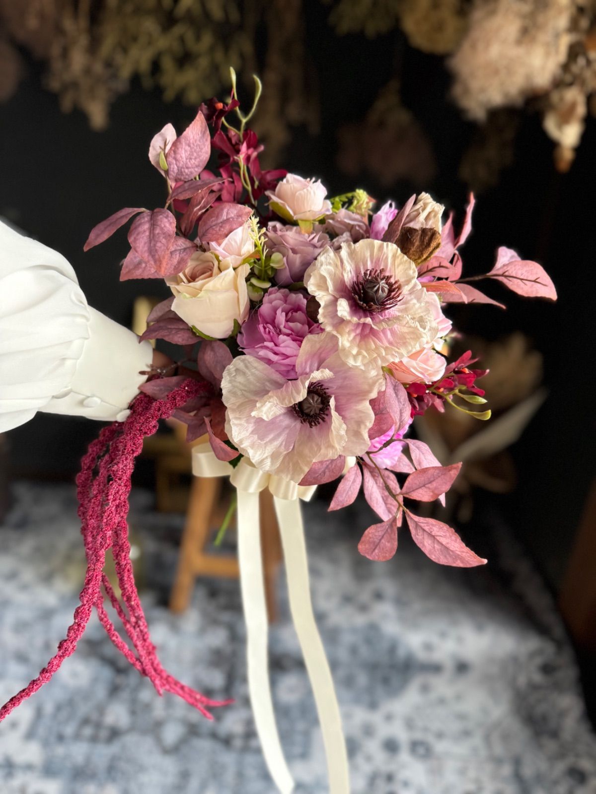 くすみパープルクラッチブーケ ブートニア