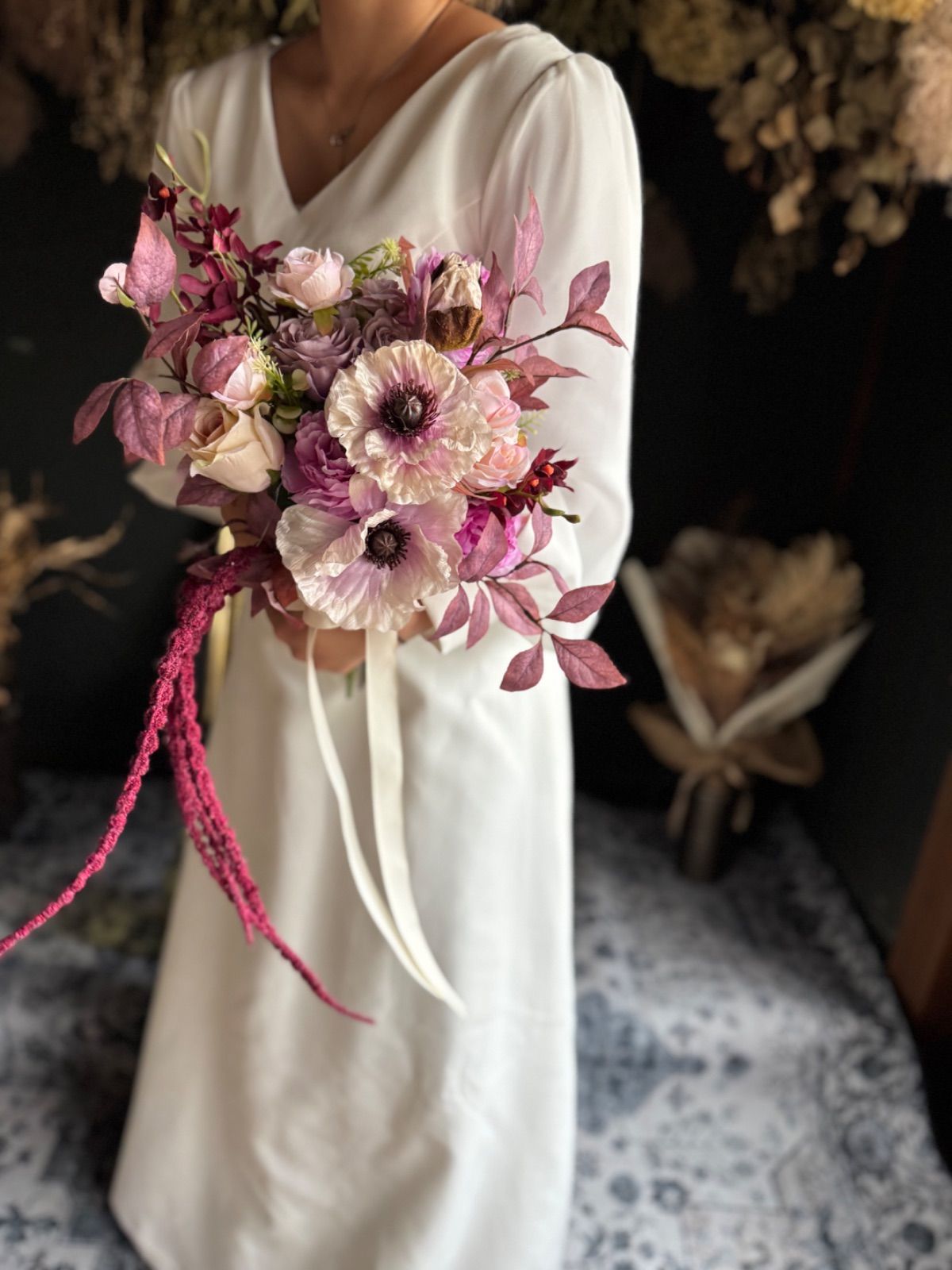 くすみパープルクラッチブーケ ブートニア