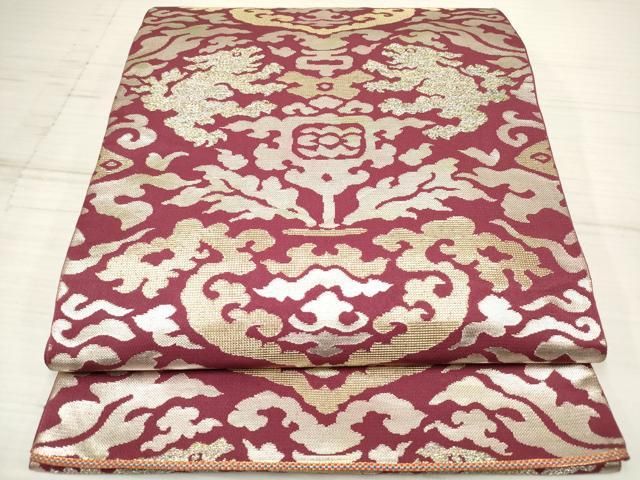 平和屋着物○龍村美術織物 たつむら 六通柄 本袋帯 双対獣文 金銀糸