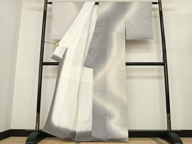 平和屋着物●本塩沢 やまだ織 訪問着 染色作家 桐村博 横縞 暈し染め 正絹 fy