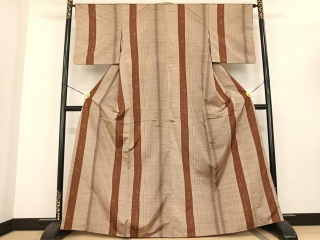 平和屋着物●上質な紬 花織 間道 正絹 fy