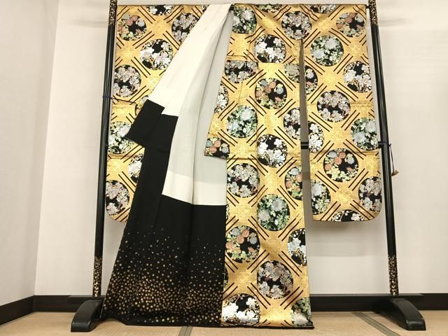 平和屋着物●豪華振袖 花鳥丸文 金銀彩 正絹 fy