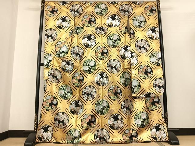 平和屋着物●豪華振袖 花鳥丸文 金銀彩 正絹 fy