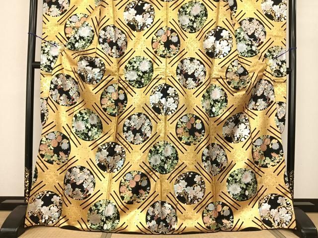  平和屋着物●豪華振袖 花鳥丸文 金銀彩 正絹 fy 振袖 着物