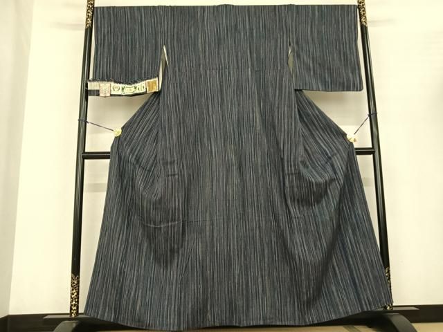 平和屋着物●本場結城紬 重要無形文化財 縞 証紙付き 正絹 fy