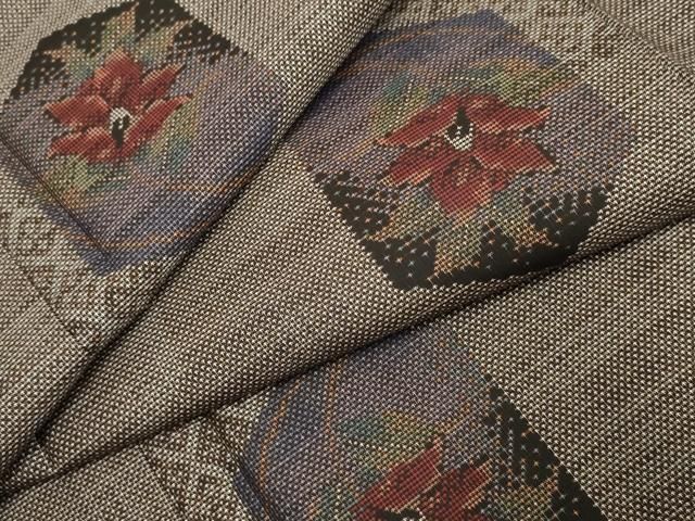 平和屋着物●本場大島紬 泥染め カタス9マルキ 亀甲花文 正絹 ♥ cs