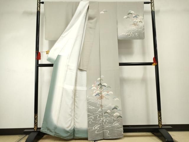 平和屋着物●訪問着 友禅 人物浜松風景文 暈し染め 金彩 正絹 ♥ cs