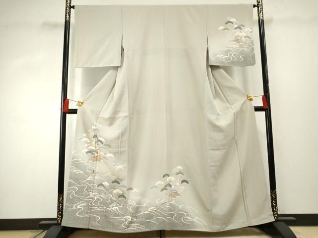 平和屋着物●訪問着 友禅 人物浜松風景文 暈し染め 金彩 正絹 ♥ cs