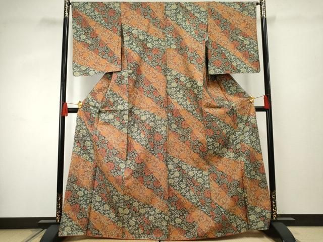 平和屋着物●本場染大島紬 更紗花唐草文 正絹 ♥ cs