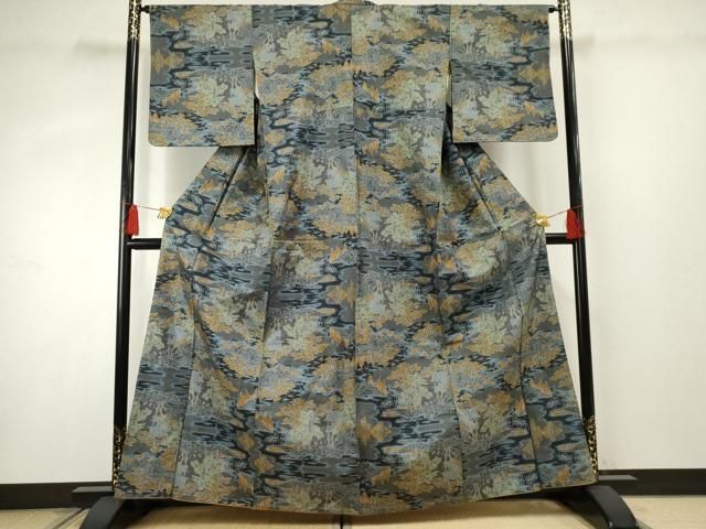 平和屋着物●本場大島紬 一元7マルキ 樹林風景文 正絹 cs