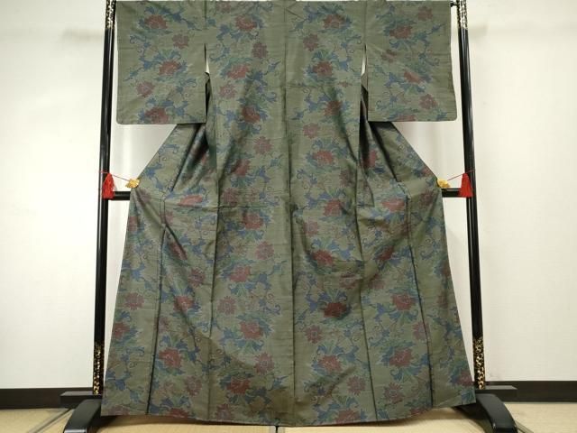 平和屋着物●本場大島紬 更紗花文 正絹 ♥ cs