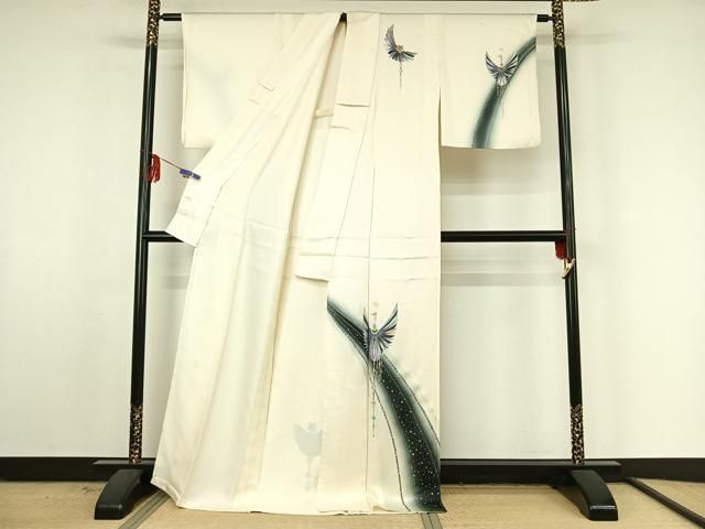 平和屋着物▽訪問着 単衣 飛鶴花文 暈し染め 金銀彩 ロング丈 正絹 jh