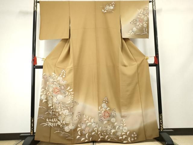 平和屋着物●訪問着 辻が花 暈し染め 金彩 銀通し地 正絹 cs