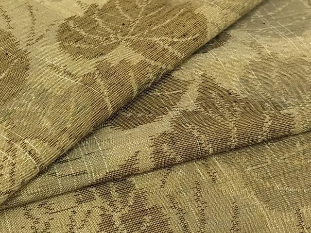 平和屋着物▽上質な紬 単衣 草葉文 正絹 jh