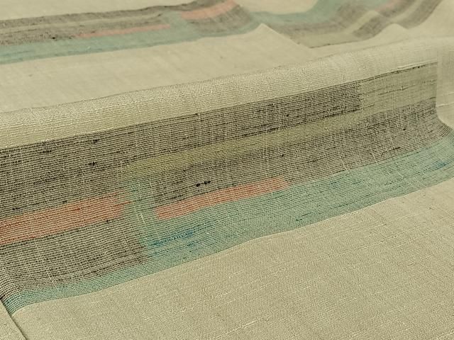  平和屋着物▽結城ちぢみ 単衣 横段文 正絹 jh 紬 着物