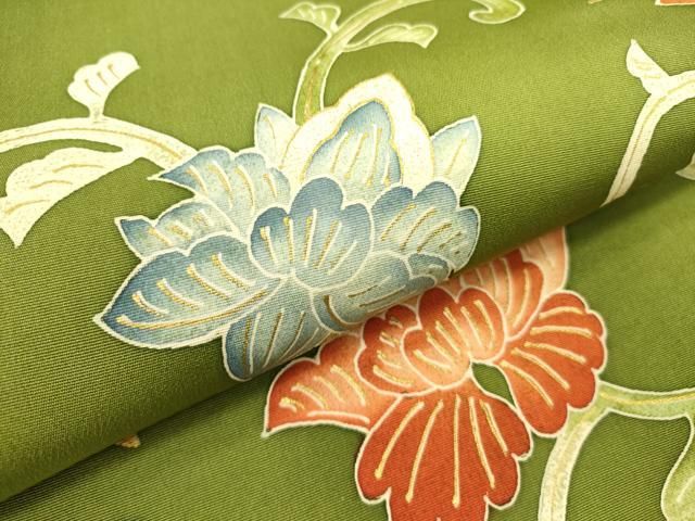 平和屋着物○塩瀬 九寸名古屋帯 更紗花唐草文 金彩 正絹 逸品