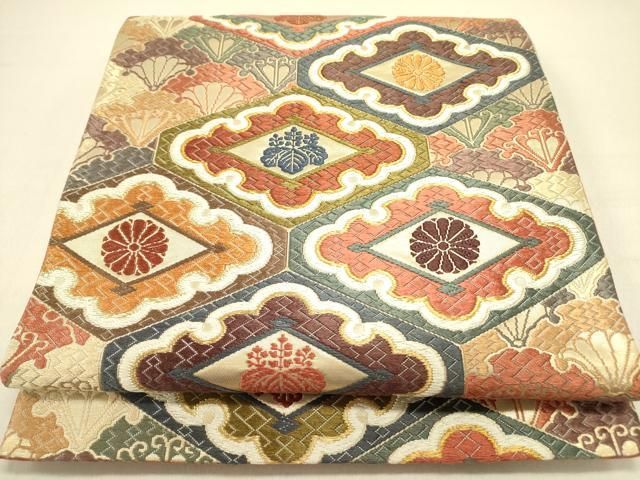 平和屋着物●両面　全通柄袋帯　唐織　花菱文　金糸　正絹　逸品　未使用　DAAX4581ps 平和屋着物○六通柄袋帯 唐織 花菱文 金糸 正絹 逸品 DABB7127op