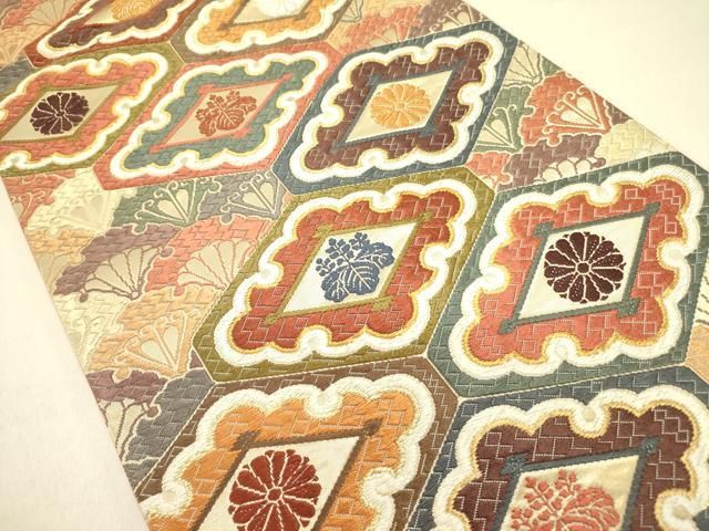 平和屋着物●六通柄袋帯 唐織 花菱文 金糸 正絹 op