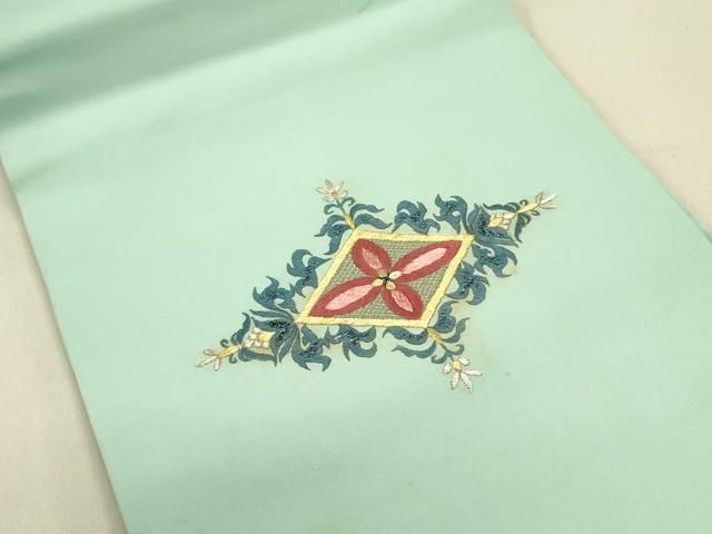 平和屋着物●塩瀬 九寸開き名古屋帯 総刺繍 花菱文 金銀糸 正絹 op