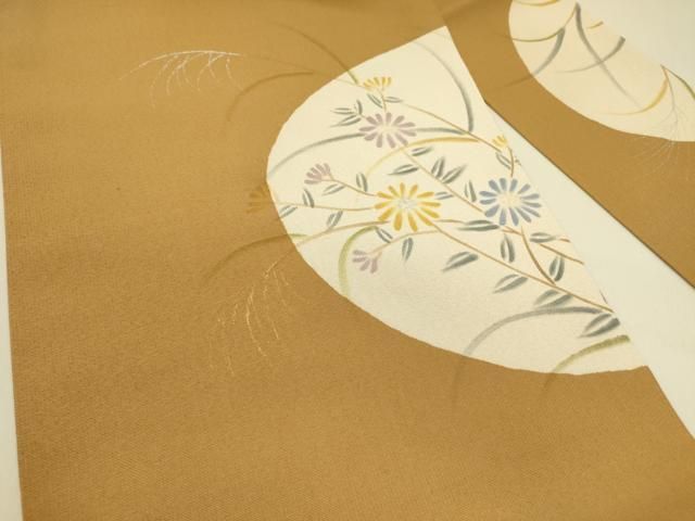 平和屋着物●九寸名古屋帯 手描き 草花文 金銀彩 正絹 op