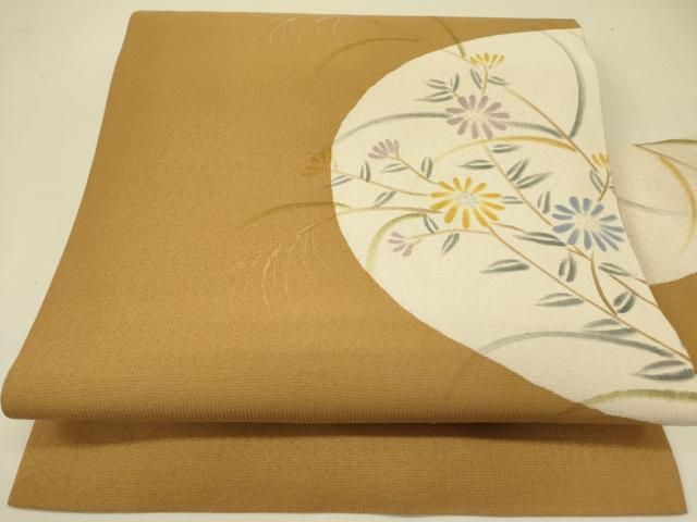 平和屋着物●九寸名古屋帯 手描き 草花文 金銀彩 正絹 op