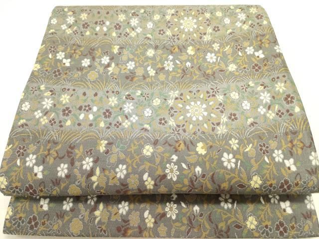 平和屋着物●全通柄袋帯 横段花文 正絹 ♥ op