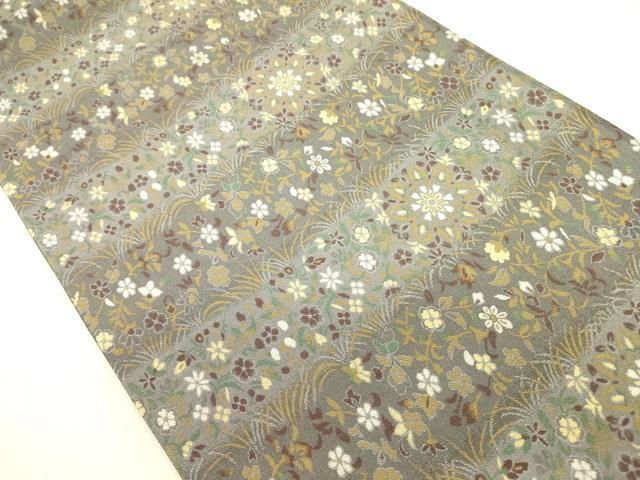 平和屋着物●全通柄袋帯 横段花文 正絹 ♥ op