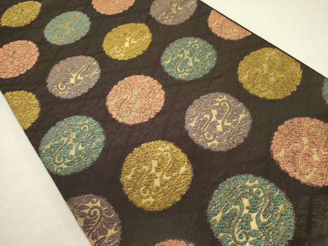 平和屋着物○六通柄袋帯 唐織 花唐草文 金糸 正絹 逸品 DABB7261op