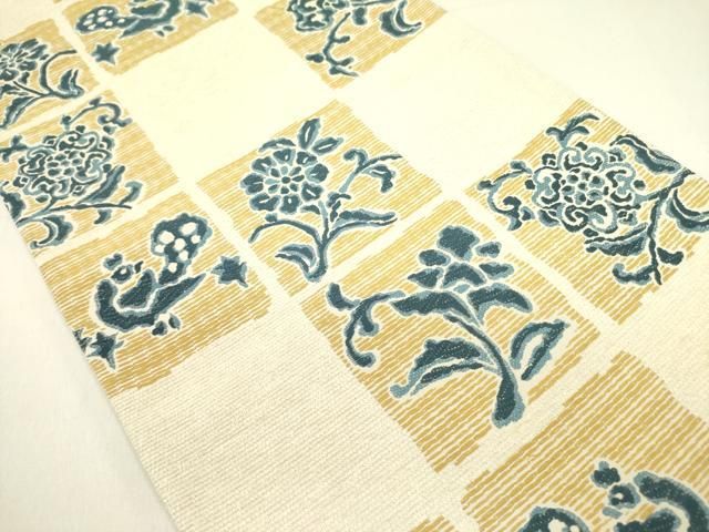 平和屋着物●六通柄袋帯 唐織 更紗花文 正絹 op