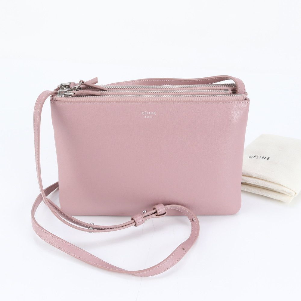 セリーヌ トリオ レザー ショルダーバッグ 斜め掛け クロスボディ 本革 ピンク レディース RUM DH 11-8