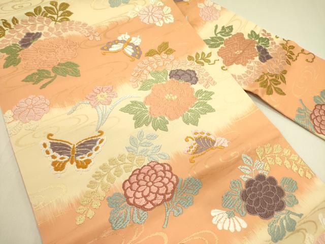 平和屋着物●九寸名古屋帯 唐織 舞蝶花文 金糸 正絹 op