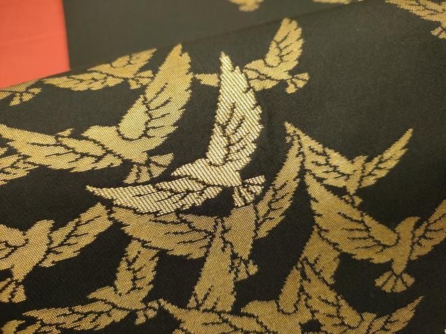 平和屋着物○染色作家 斉藤三才 六通柄袋帯 三才鳥 黒地 金糸 正絹