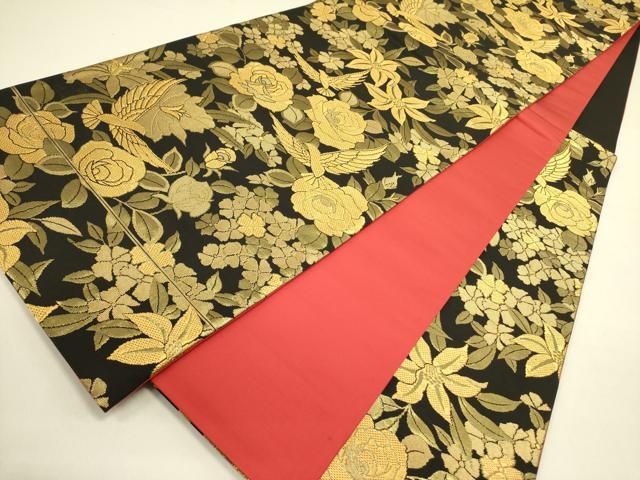 平和屋着物○染色作家 斉藤三才 六通柄袋帯 三才鳥 草花 金糸 正絹