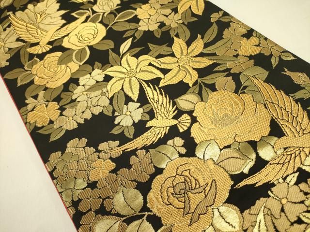 平和屋着物○染色作家 斉藤三才 六通柄袋帯 三才鳥 草花 金糸 正絹