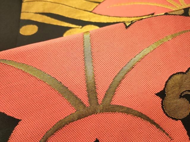 平和屋着物○織物一筋名門 織悦 全通柄 本袋帯 立波花文 黒地 金糸