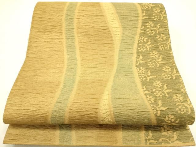 平和屋着物●六通柄袋帯 ふくれ織 立涌花文 正絹 op