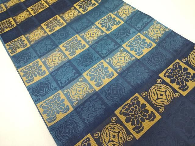 平和屋着物●全通柄袋帯 遠州七宝市松花文 正絹 ♥ op