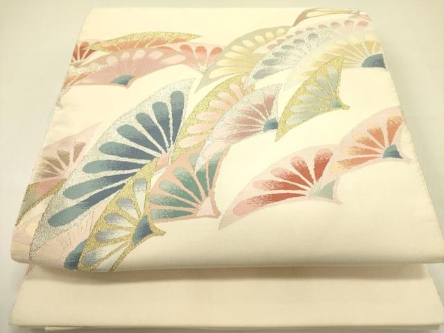 平和屋着物●爪掻き本綴れ 八寸名古屋帯 花扇文 金銀糸 正絹 op