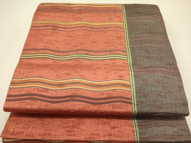 平和屋着物●本場筑前博多織 八寸名古屋帯 横段文 正絹 op