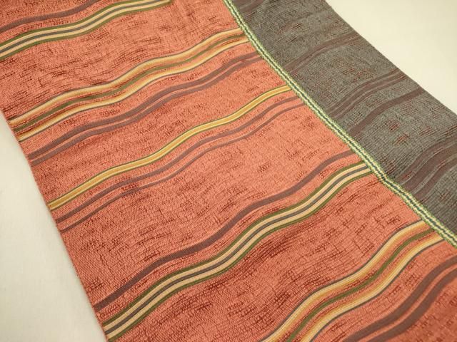 平和屋着物●本場筑前博多織 八寸名古屋帯 横段文 正絹 op