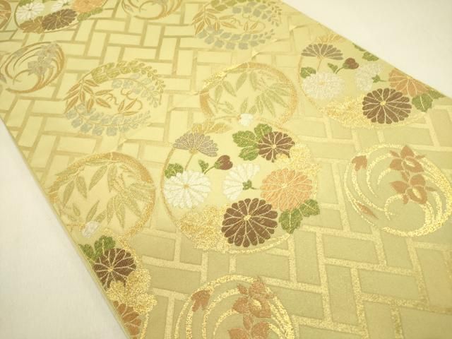 平和屋着物●西陣 川島織物 六通柄 本袋帯 花丸文 金銀糸 正絹 op