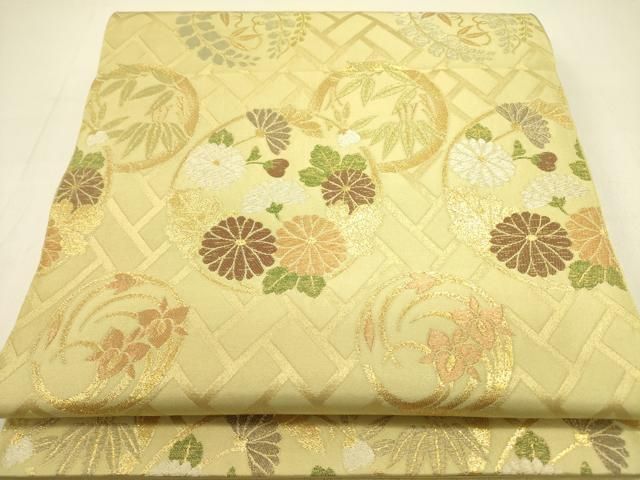 平和屋着物●西陣 川島織物 六通柄 本袋帯 花丸文 金銀糸 正絹 op